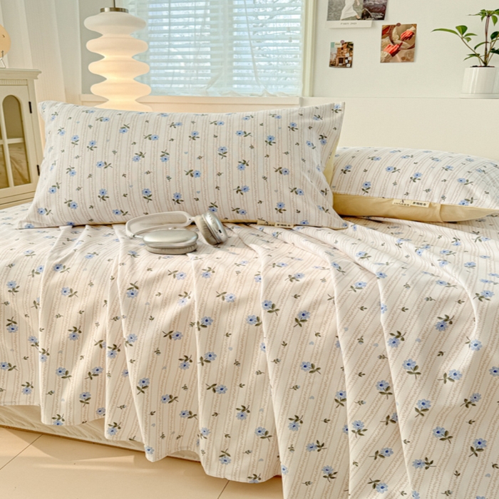 91家纺网 家纺一手货源 找家纺 眠博士2025新款全棉老粗布床单 老粗布床单-小兰花