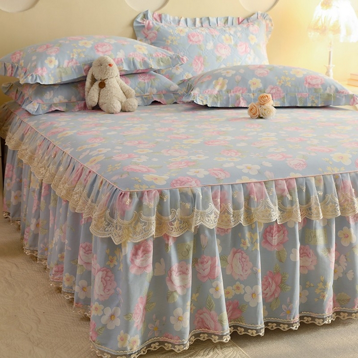 91家纺网 家纺一手货源 找家纺 美达家纺 2025新款全棉印花单床裙 纷然花朵