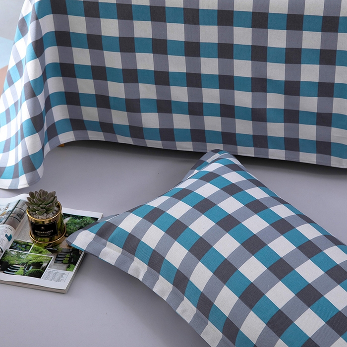 91家纺网 家纺一手货源 找家纺 帛洵2025新款原棉老粗布床单 灰蓝格子