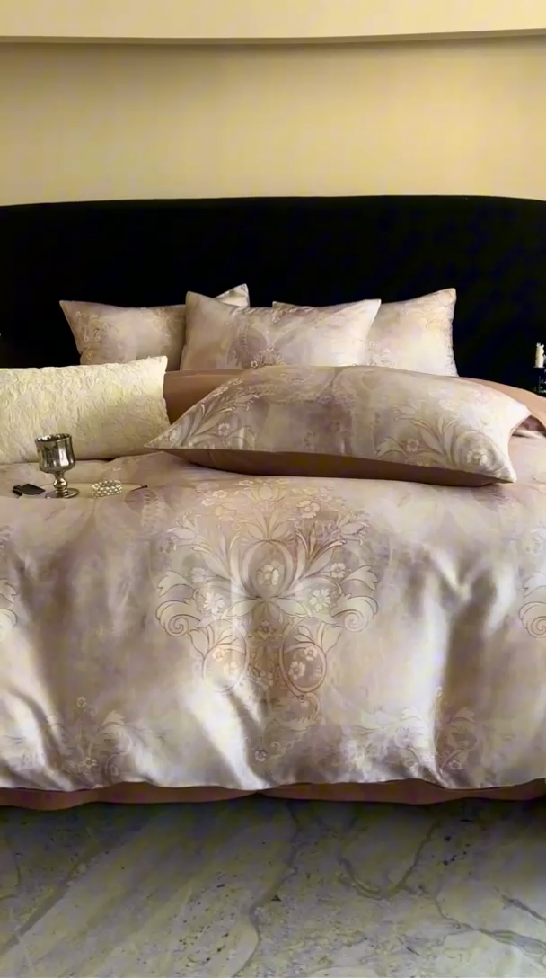 91家纺网 家纺一手货源 找家纺 立奥被业 2025新款60S数码印花四件套四件套 曼希-咖