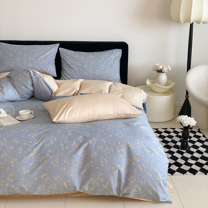 91家纺网 家纺一手货源 找家纺 帅露 2025开春新品全棉喷气13070小清新印花纯棉全棉四件套 辞优