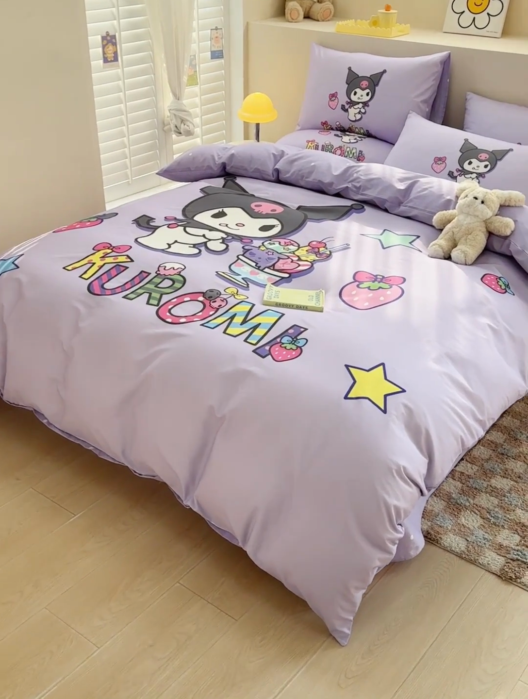 91家纺网 家纺一手货源 找家纺 （总）2025新款三丽鸥系列数码印花纯棉全棉床裙三件套四件套-简约款