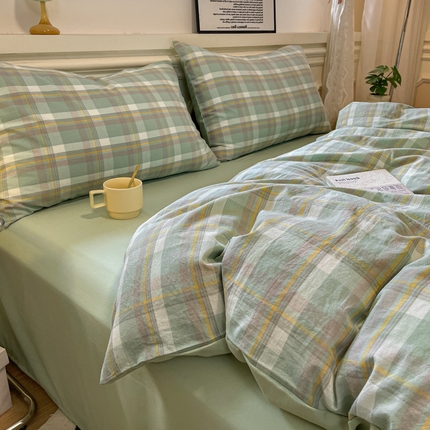 91家纺网 家纺一手货源 找家纺 （总）盛秋家纺 2025新款水洗棉格子条纹系列四件套【易安阁】