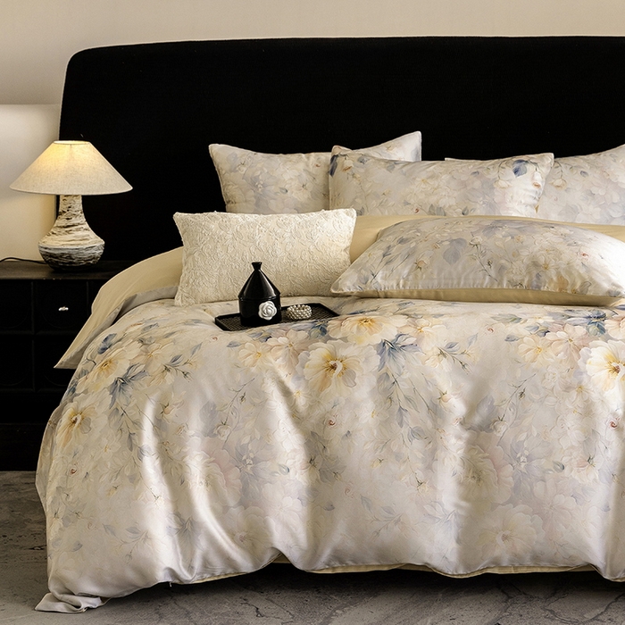 91家纺网 家纺一手货源 找家纺 立奥被业 2025年新款100%兰精天丝四件套天丝数码印花四件套 忆江南-金