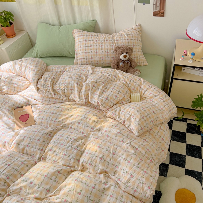 91家纺网 家纺一手货源 找家纺 仟人梦 2025新款水洗棉印花四件套 彩漾格