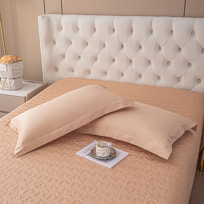 91家纺网 家纺一手货源 找家纺 金喜2025新款100支全棉枕套宽边工艺100S长绒棉枕头套-莫兰迪色系 繁花橙