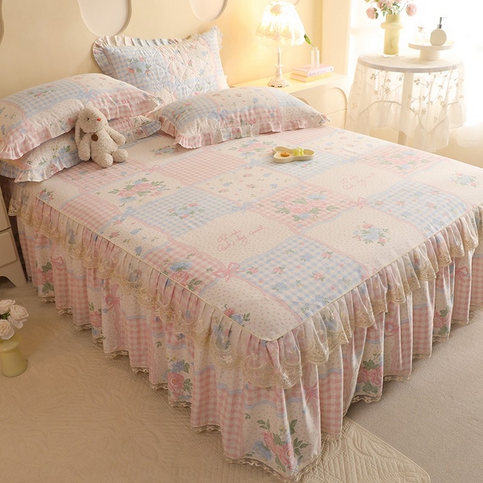 91家纺网 家纺一手货源 找家纺 美达家纺 2025新款全棉印花单床裙 悦动心妍