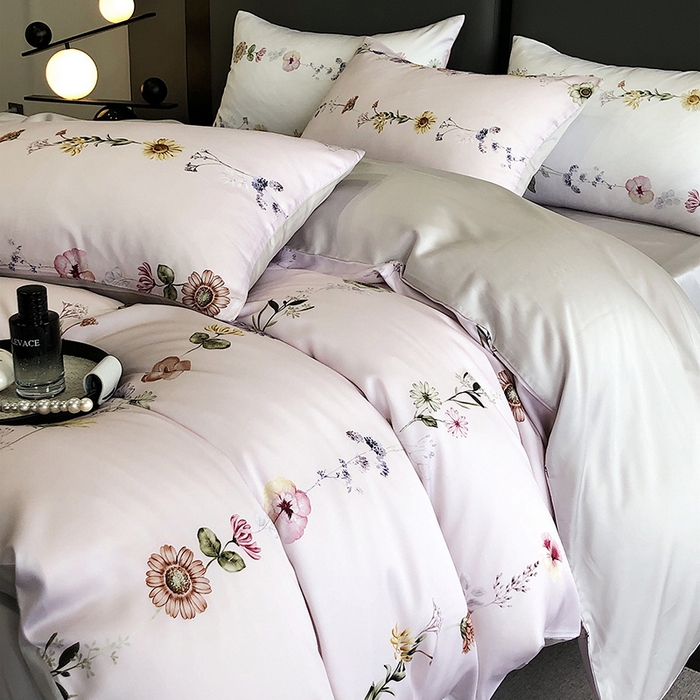 91家纺网 家纺一手货源 找家纺 立奥被业 2025年新款100%兰精天丝四件套天丝数码印花四件套 余梦灰