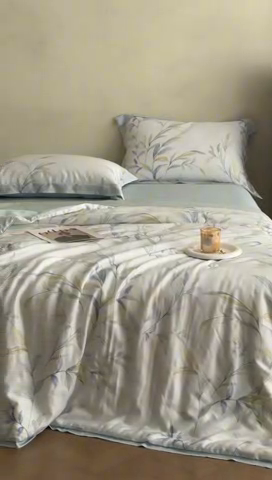 91家纺网 家纺一手货源 找家纺 黛舒家居 2025新款天丝印花夏被四件套 春晓雨梦