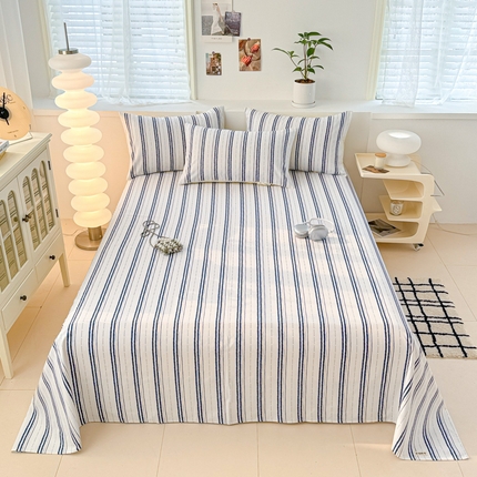 眠博士2025新款全棉老粗布床单 老粗布床单-条纹蓝