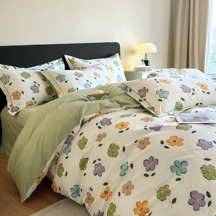 91家纺网 家纺一手货源 找家纺 格里芬家纺 2025新款全棉四件套13376纯棉印花四件套 心随花开