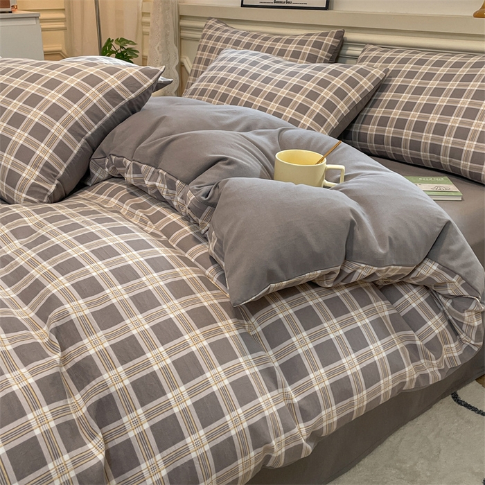 91家纺网 家纺一手货源 找家纺 （总）盛秋家纺 2025新款水洗棉格子条纹系列四件套【易安阁】