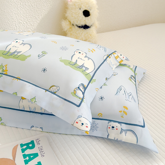 91家纺网 家纺一手货源 找家纺 良佐生活 2025新款50支天丝印花枕套 企鹅北极熊