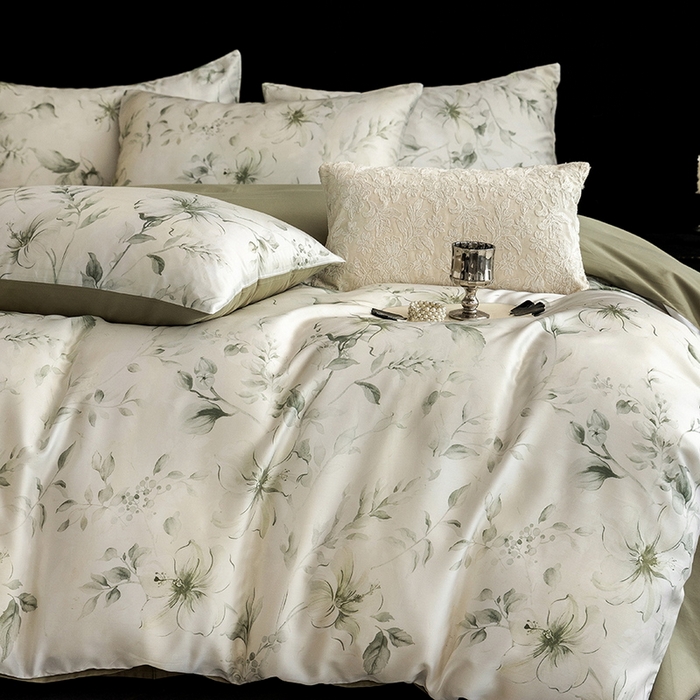 91家纺网 家纺一手货源 找家纺 立奥被业 2025新款60S数码印花四件套四件套 梵希-绿