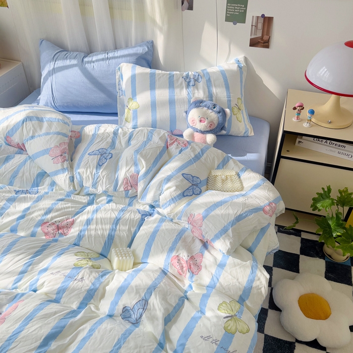 91家纺网 家纺一手货源 找家纺 仟人梦 2025新款水洗棉印花四件套 蝶舞轻盈