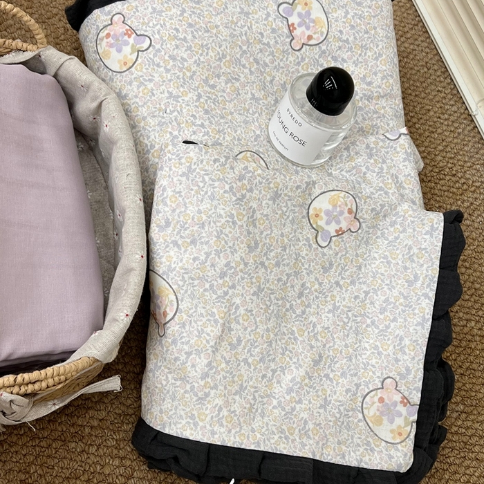 91家纺网 家纺一手货源 找家纺 荣轩 2024新款全棉印花双层纱四件套 皱皱纱花边款 曲奇绵绵