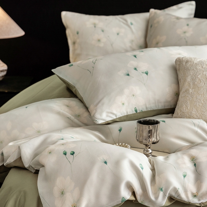 91家纺网 家纺一手货源 找家纺 立奥被业 2025新款60S数码印花四件套四件套 沁语-绿