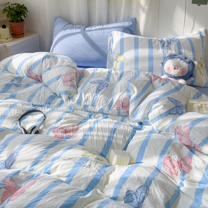 91家纺网 家纺一手货源 找家纺 仟人梦 2025新款水洗棉印花四件套 蝶舞轻盈