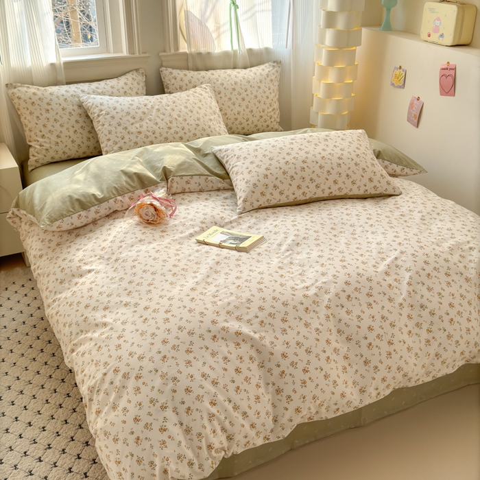 91家纺网 家纺一手货源 找家纺 清雅福 2025全棉13372小清新四件套和单被套早春系列第二批--四件套 秋雨花恋