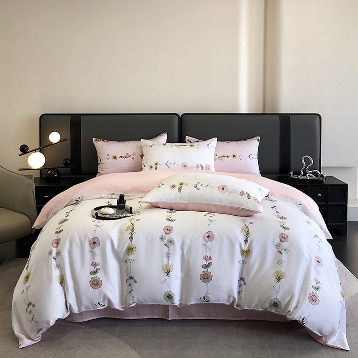 91家纺网 家纺一手货源 找家纺 立奥被业 2025年新款100%兰精天丝四件套天丝数码印花四件套 余梦粉