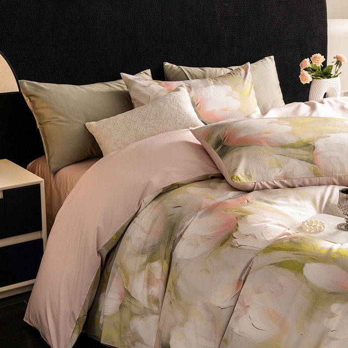 91家纺网 家纺一手货源 找家纺 立奥被业 2025新款60S数码印花四件套四件套 郁金香粉