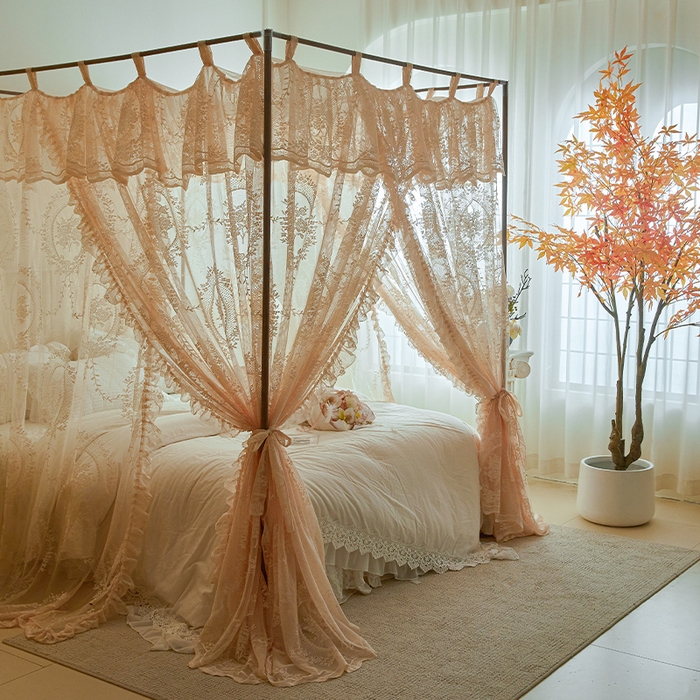 91家纺网 家纺一手货源 找家纺 都市缘蚊帐 2025新款A902穿杆落地宫廷蚊帐烤漆支架款 902薇尔庄园-奶油玉