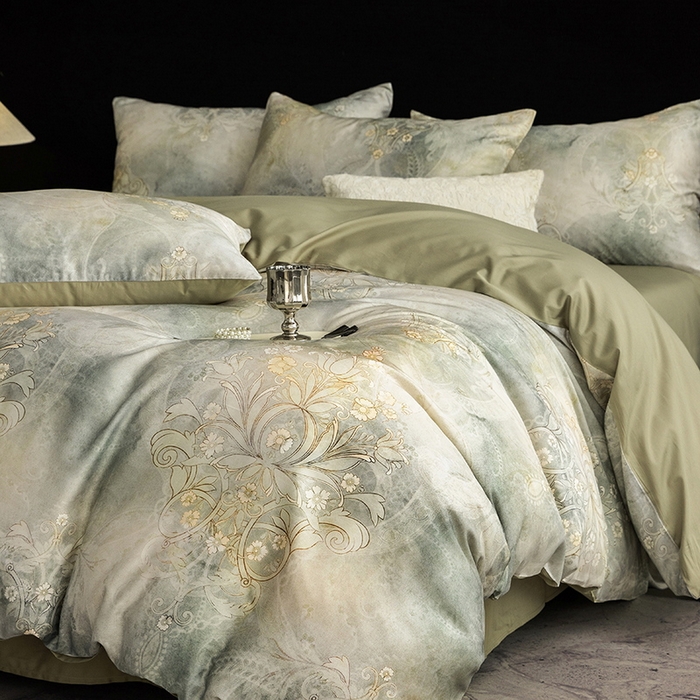 91家纺网 家纺一手货源 找家纺 立奥被业 2025新款60S数码印花四件套四件套 曼希-绿