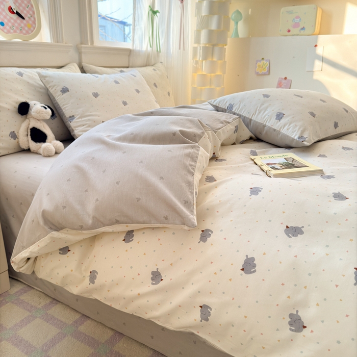 91家纺网 家纺一手货源 找家纺 清雅福 2025全棉13372小清新四件套和单被套早春系列第二批--四件套 萌象派对