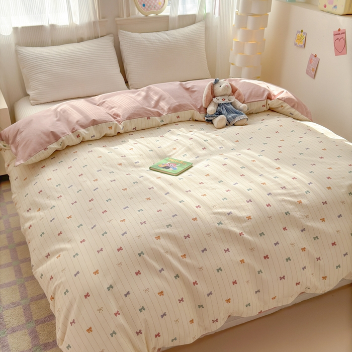 91家纺网 家纺一手货源 找家纺 清雅福 2025全棉13372小清新四件套和单被套早春系列第二批--单被套 糖果蝴蝶结