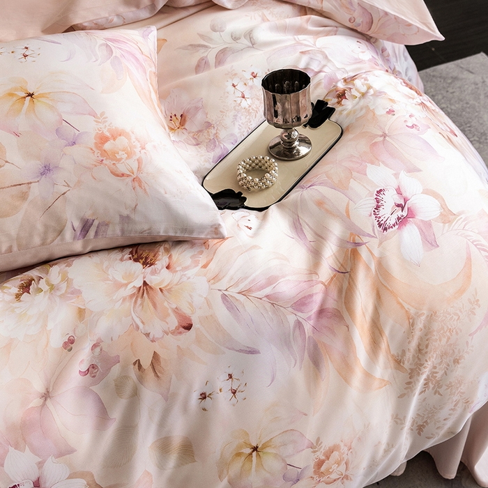 91家纺网 家纺一手货源 找家纺 立奥被业 2025新款60S数码印花四件套四件套 云馥-粉