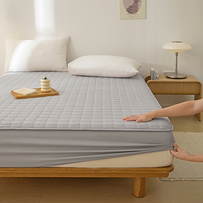 91家纺网 家纺一手货源 找家纺 帕芬鸟2024款A类原棉大豆纤维夹棉床笠 优雅灰