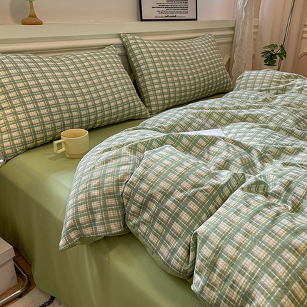 91家纺网 家纺一手货源 找家纺 （总）盛秋家纺 2025新款水洗棉格子条纹系列四件套【易安阁】