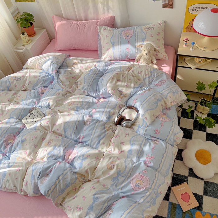 91家纺网 家纺一手货源 找家纺 仟人梦 2025新款水洗棉印花四件套 田园猫