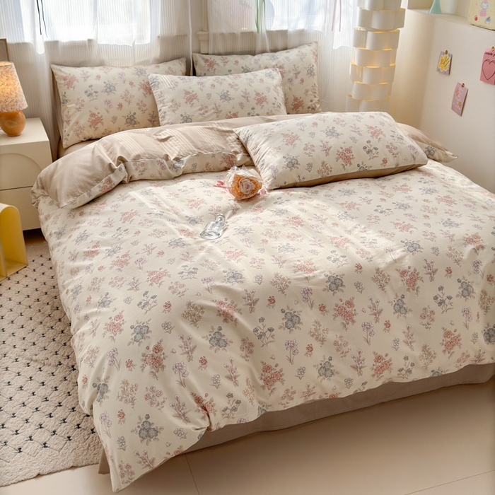 91家纺网 家纺一手货源 找家纺 清雅福 2025全棉13372小清新四件套和单被套早春系列第二批--单枕套 夜伴花香·米