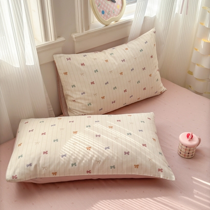 清雅福 2025全棉13372小清新四件套和单被套早春系列第二批--单枕套 糖果蝴蝶结