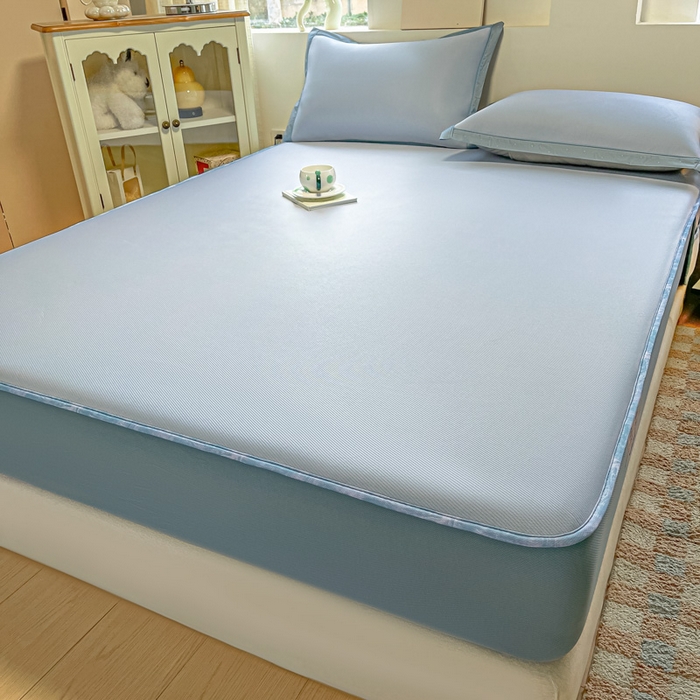 91家纺网 家纺一手货源 找家纺 鑫琪莱家纺 2025云母凉感冰丝席 床笠款-云母蓝