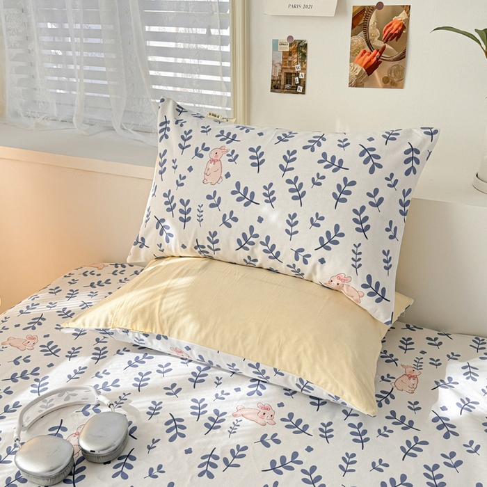 91家纺网 家纺一手货源 找家纺 眠博士2025新款全棉老粗布枕套 老粗布枕套-绿叶兔