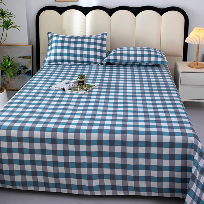 91家纺网 家纺一手货源 找家纺 帛洵2025新款原棉老粗布床单 灰蓝格子