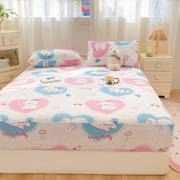 91家纺网 家纺一手货源 找家纺 芷凡家纺 2025新款水洗云朵棉印花床笠 甜蜜宝贝