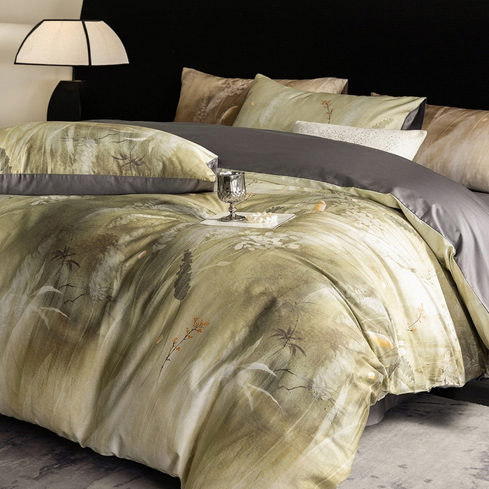 91家纺网 家纺一手货源 找家纺 立奥被业 2025新款60S数码印花四件套四件套 漠然灰