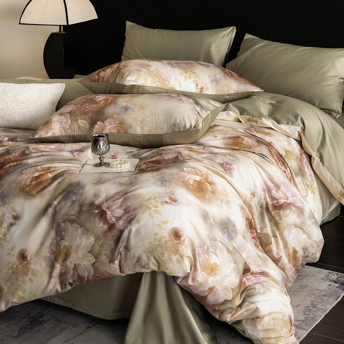 91家纺网 家纺一手货源 找家纺 立奥被业 2025新款60S数码印花四件套四件套 木兰绿