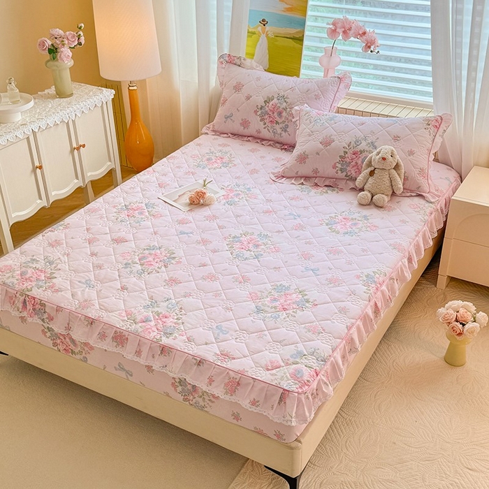 91家纺网 家纺一手货源 找家纺 美达家纺 2025新款全棉印花夹棉床笠 夏花依旧