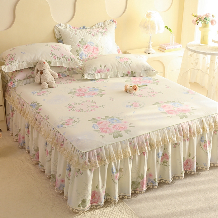 91家纺网 家纺一手货源 找家纺 美达家纺 2025新款全棉印花单床裙 法尔曼玫瑰