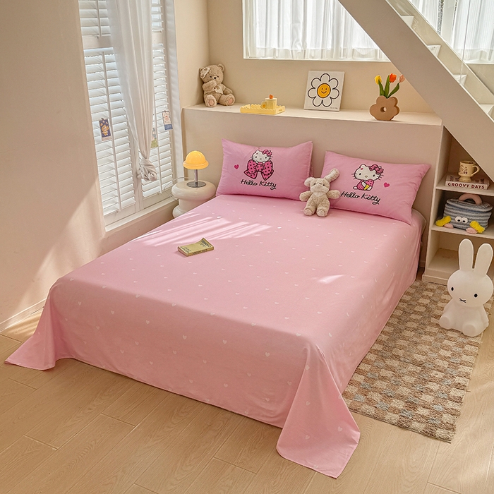 91家纺网 家纺一手货源 找家纺 2025新款三丽鸥系列数码印花纯棉全棉床裙三件套四件套-简约款 简约基础款-凯蒂宝贝