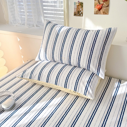 91家纺网 家纺一手货源 找家纺 眠博士2025新款全棉老粗布枕套 老粗布枕套-条纹蓝