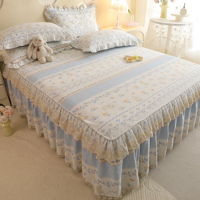 91家纺网 家纺一手货源 找家纺 美达家纺 2025新款全棉印花单床裙 花宠乐章-蓝