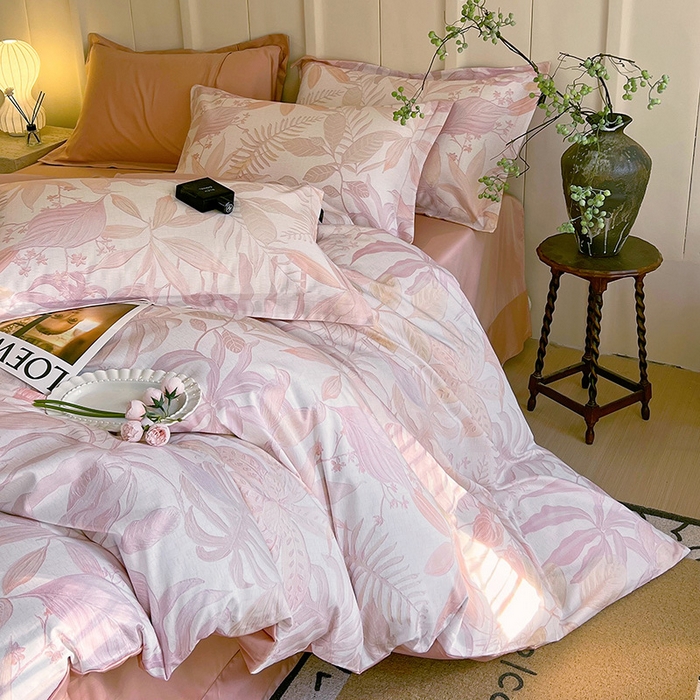 91家纺网 家纺一手货源 找家纺 梧桐树 2025新款100%全棉60S长绒棉套件 S22-深海秘境-粉