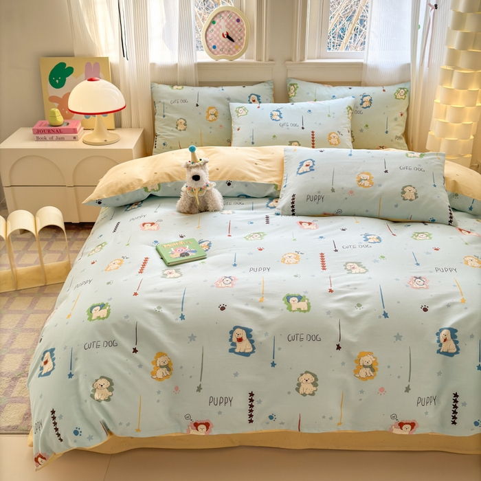 91家纺网 家纺一手货源 找家纺 清雅福 2025全棉13372小清新四件套和单被套早春系列第二批--单枕套 旺柴犬·蓝