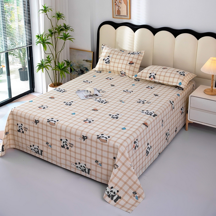 91家纺网 家纺一手货源 找家纺 帛洵2025新款原棉老粗布床单 快乐熊猫