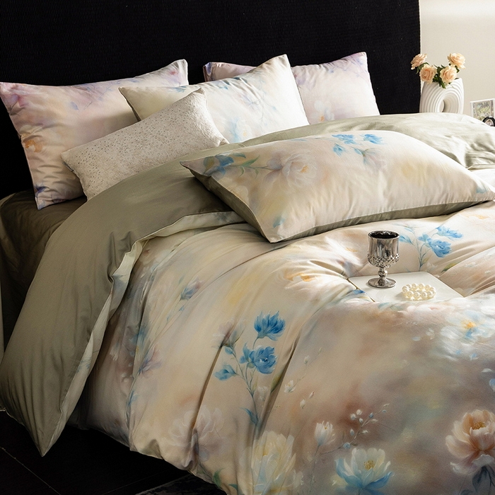 91家纺网 家纺一手货源 找家纺 立奥被业 2025新款60S数码印花四件套四件套 花仙绿